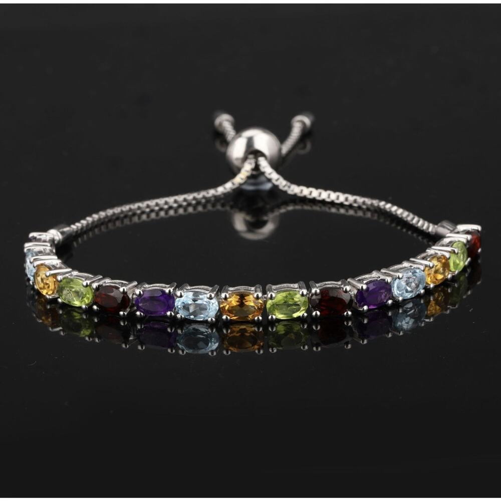 Semiprecious Multi-Stone Adjustable Tennis Bracelet